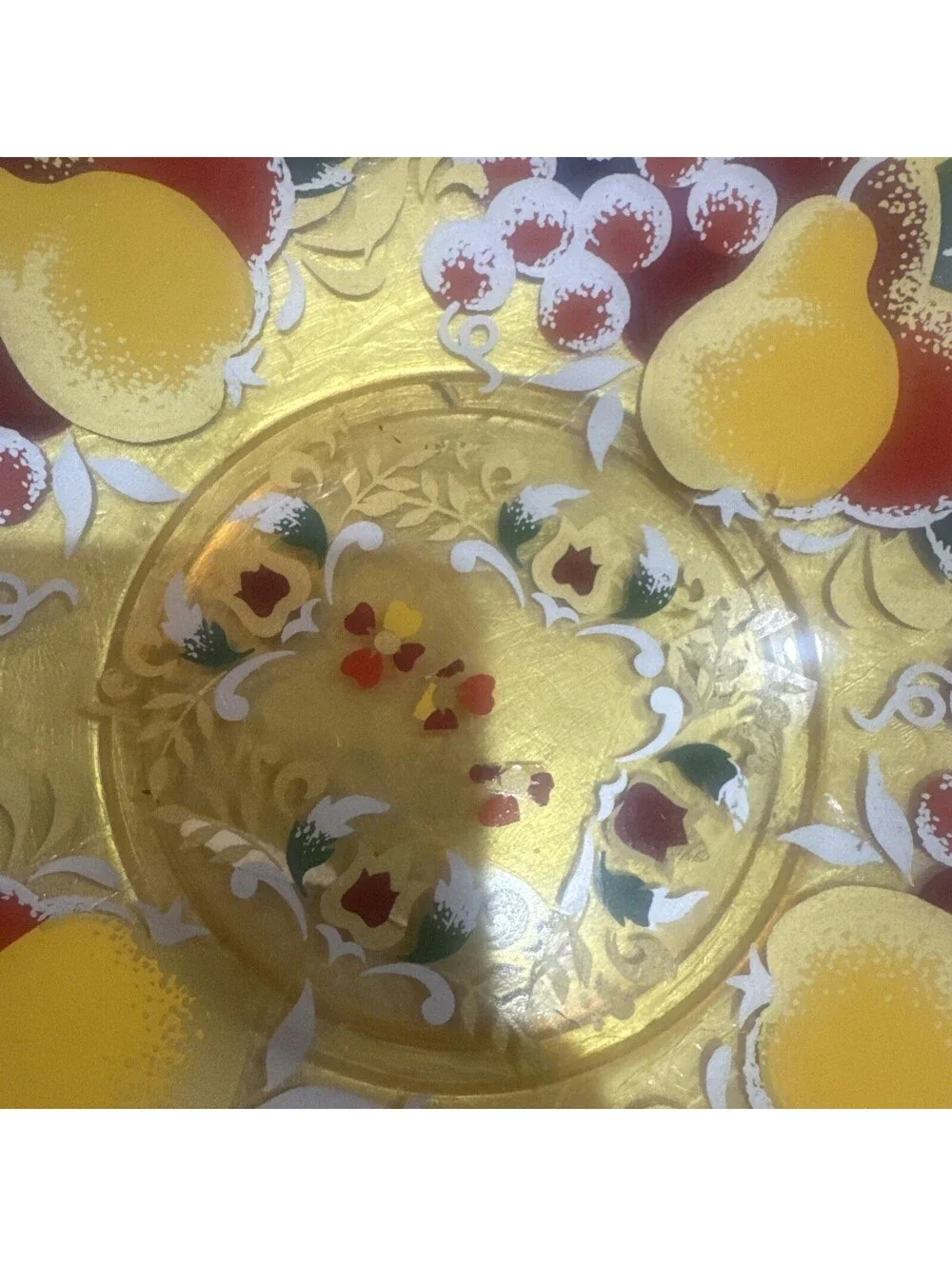 Goofus glass, early 20th century vintage yellow-tinted pressed glass